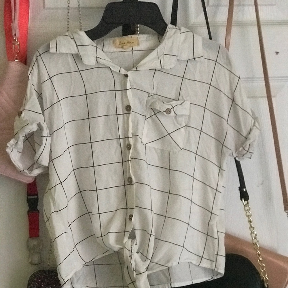 white stripped button down shirt